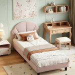 Lit enfant 90x200 cm, lit fille princesse avec t�te de lits r�glable et sommier � lattes, lit 1 personne ...