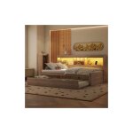 Lit enfant 90x200 cm avec lit gigogne, rangement de chevet, prise usb, �clairage led t�l�commande, sans ...