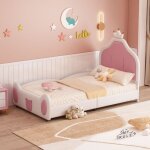 Hauss spole - lit enfant 90x200 cm, lit simple, tte de lit couronne, cuir artificiel bicolore, blanc ...