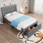 Lit enfant 90x200 cm - avec tiroirs et rangement sous le lit - avec sommier � lattes - mdf - gris(sans ...