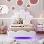 Sunfecili - lit enfant 90x200, lit princesse en forme de couronne, lit rembourr simple avec sommier ...