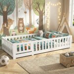 Lit enfant 90x200, lit simple, lit montessori, lit au sol avec barri�re et portillon de s�curit�, cadre ...