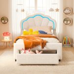 Lit enfant 90x200, lit simple avec tiroirs - lit princesse avec �clairage led, sommier � lattes, lit ...