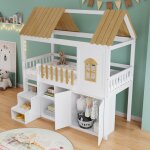 Lit enfant 90x200cm, lit cabane, lit superpos, avec penderie, fentre, meuble  chaussures, garde corps ...