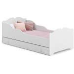 Lit enfant anna blanc 140x70, avec tiroir, matelas et sommier, pour fille, pour chambre d'enfant