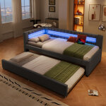 Lit enfant banquette 90x190 / 200 cm convertible lit gigogne led usb type - c, 2 sommiers � lattes, cadre ...