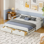 Lit enfant banquette convertible 90 / 180x200 cm extensible, lit gigogne avec 2 tiroirs, sommier � lattes, ...