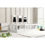 Lit enfant bella 86x165 dim. matelas 80x160 style montessori ? au sol - barri�re de s�curit� - sommier ...