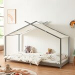 [en. casa] - lit enfant brome bois de pin 90 x 200 cm gris blanc