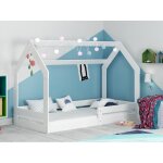 Lit enfant cabane1 80x160 style montessori ? au sol - barri�re de s�curit� - sommier � lattes - bois ...