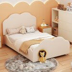 Okwish - lit enfant 90x200 cm, lit simple rembourr� avec balustrade haute et forme de nuage, en velours ...
