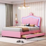 Lit enfant lit capitonné 90 x 200 cm, cadre de lit simple fille couronne rose en cuir pu avec tiroirs ... Lit enfant lit capitonné 90 x 200 cm, cadre de lit simple fille couronne rose en cuir pu avec tiroirs ...