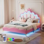 Lit enfant double couronne princesse 140x200, habillage cuir pu doux, éclairage led magique réglable ... Lit enfant double couronne princesse 140x200, habillage cuir pu doux, éclairage led magique réglable ...