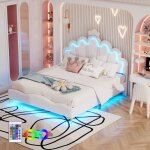 Lit enfant double couronne princesse 140x200, habillage similicuir doux, éclairage led magique réglable ... Lit enfant double couronne princesse 140x200, habillage similicuir doux, éclairage led magique réglable ...