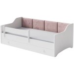 Lit enfant eryk blanc avec tiroir, barri�re, matelas et sommier, 180x80 160x80, pour chambre d'enfant, ...