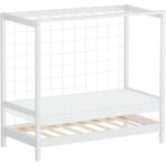 Lit d'enfant football 70x140 cm avec matelas en mousse housse amovible, blanc, cadre en bois de pin massif ...