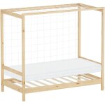 Lit d'enfant football 80x160 cm avec matelas en mousse housse amovible, naturel (beige), cadre en bois ...