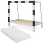 Vitalispa - lit d'enfant fu�balltor, blanc, 80x160 cm avec matelas