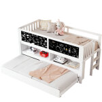 Lit enfant gigogne, 90x200cm, avec �chelle d'escalade, espace de rangement ouvert, bois massif, blanc ...