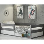 Lit enfant hugo 80x160 barri�re de s�curit� - sommier a lattes - bois massif - pin - sans matelas (gris) ...