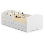 Lit �volutif b�b� 140x70 blanc avec tiroir et barri�re ? matelas confortable inclus ? construction robuste ...