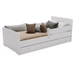 Lit �volutif b�b� 140x70 blanc avec tiroir et barri�re ? matelas confortable inclus ? construction robuste ...