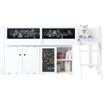 Lit enfant mi hauteur 90x200cm en bois de pin massif, lit simple avec placard et tableau de dessin, blanc ...