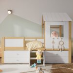 Lit mi - hauteur 90x200 cm it enfant, lit cabane avec 4 tiroirs et petit escalier, en pin + mdf + contreplaqu ...