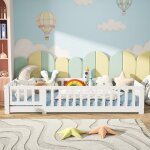 Lit enfant 90x200, lit simple, lit montessori, lit au sol avec barri�re et portillon de s�curit�, cadre ...