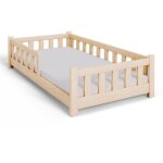 Lit enfant pini 160x80 bas en bois non verni avec matelas - naturel