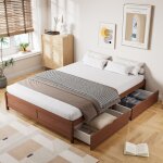 Lit enfant 140x200 cm lit double plat avec 2 tiroirs  roulettes et sommiers  lattes, pour ados et adultes, ...