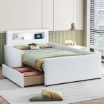 Lit enfant rembourr� 90 x 200 cm, avec led et usb, avec tiroir de rangement, avec protection antichute, ...