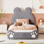 Rosahqnda - lit enfant rembourr�, 90 x 200 cm, avec t�te de lit ours mignon, lit simple, lit gar�on et ...