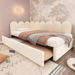 Lit d'enfant, lit rembourr� 90x200 cm, canap� - lit avec lit escamotable, velours, beige, sans matelas ...