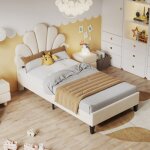 Lit enfant rembourr, cadre de lit 90x200, lit 1 personne avec tte de lit et sommier  lattes, tissu ...