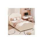 Lit enfant rembourré en velours - 90x200cm - avec tête de lit en forme de nuage + sommier à lattes - ... Lit enfant rembourré en velours - 90x200cm - avec tête de lit en forme de nuage + sommier à lattes - ...