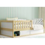 Lit enfant smart2 80x160 cm ? barri�re de s�curit� installable ? sommier � lattes en bois massif de pin ...