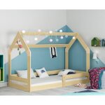 Lit enfant cabane1 80x160 style montessori ? au sol - barri�re de s�curit� - sommier � lattes - bois ...