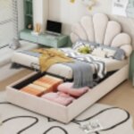 Lit enfant tapiss� 90 x 200 cm, t�te de lit fleurie, t�te de lit r�glable en hauteur, rangement sous ...