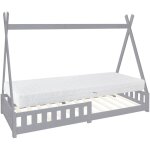 Ml - design - lit enfant tipi 90x200 cm gris avec matelas  mousse froide, h:16 cm, housse amovible, ...