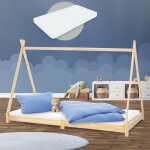 Ml - design - lit d'enfants tipi 90x200 cm naturel avec matelas  mousse froide, h:16 cm, housse amovible, ...