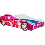 Lit enfant voiture rose 160x80, avec matelas et sommier, multicolore pour fille, pour chambre d'enfant ...