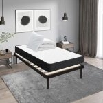Lit ensemble sommier et matelas 90x190 cm - matelas 90x190x15cm mousse avec 1 couette 140x200 cm et 1 ...