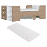 Vente - unique - lit volutif 90 x 140 / 170 / 200 cm avec rangements - coloris : naturel et blanc + ...