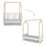 Lit volutif cabane 70x140 en 70x160 tiroir inclus bellamy pinette blanc et gris