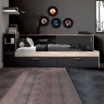 M&s - lit extensible 90x190 / 200 cm avec niches et tiroirs noir - alice