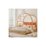 Lit extensible avec toit arqu, lit gigogne, lit double, oreiller en velours, cadre en bois de pin, naturel ...