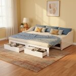 Lit extractible 90x200 cm / 180x200 cm, canap� - lit extensible en bois massif, sommier � lattes, avec ...