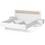 Lit florence ? blanc et ch�ne ? 160x200 cm ? avec chevets int�gr�s ? sommier et tiroirs non inclus