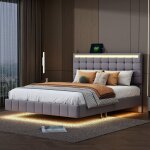 Sureh - lit flottant lit 160 x 200 cm avec led et ports usb, lit double rembourr, design de pied de ...